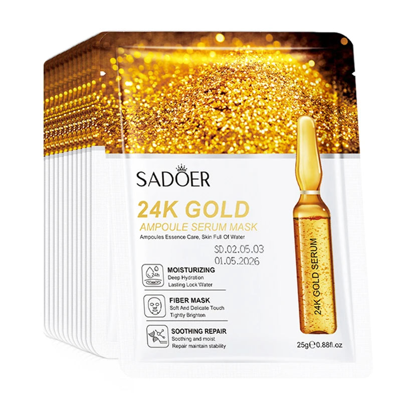 10pcs SADOER 24K Gold Vitamin C Hyaluronic Acid Face Mask Facial 