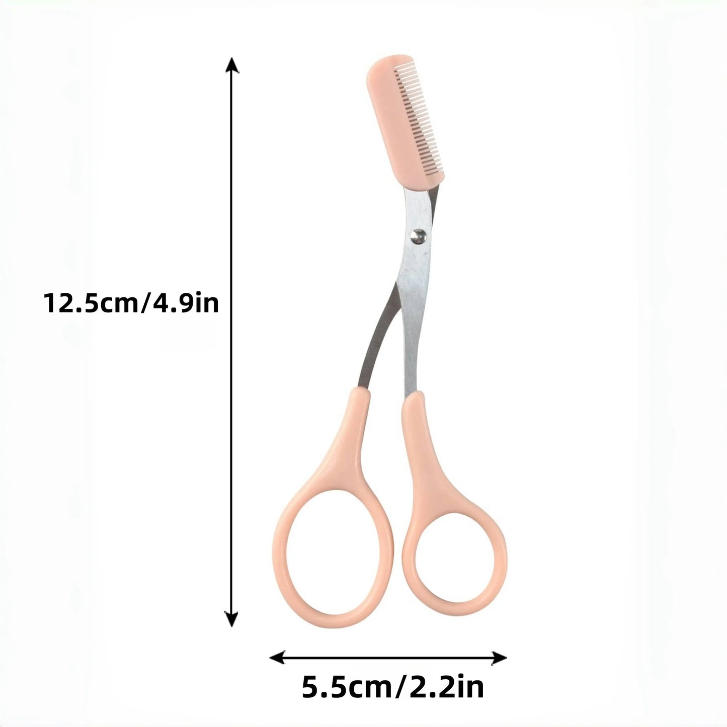 Pink eyebrow scissors with built-in comb