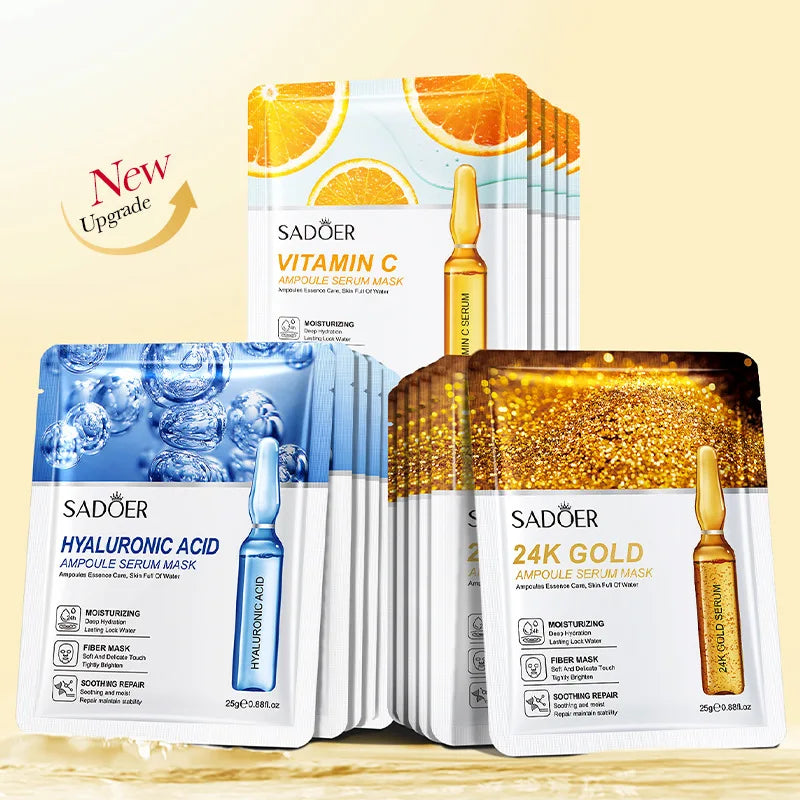 10pcs SADOER 24K Gold Vitamin C Hyaluronic Acid Face Mask Facial 