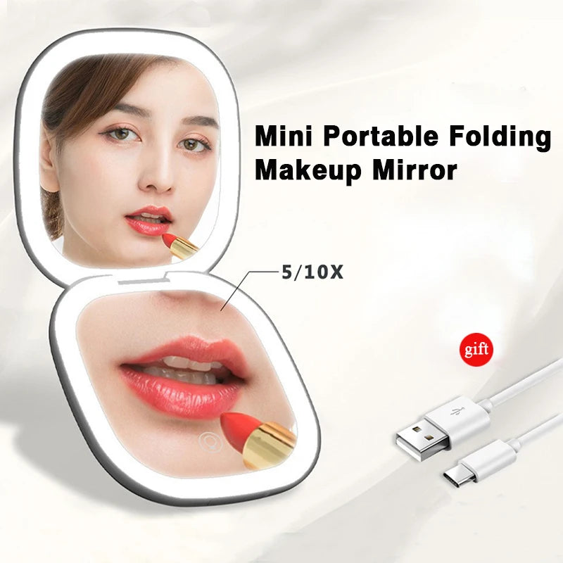 Petit miroir de maquillage pliant Led 5X 10X