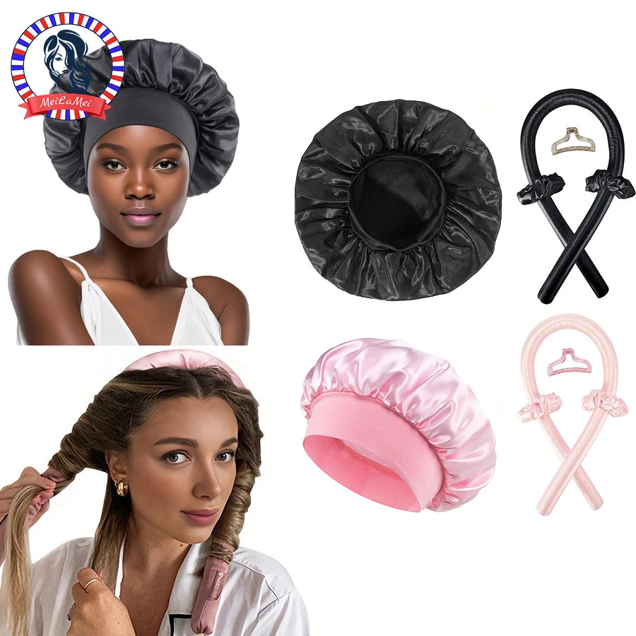 Satin Hair Curler and Sleeping Cap Set