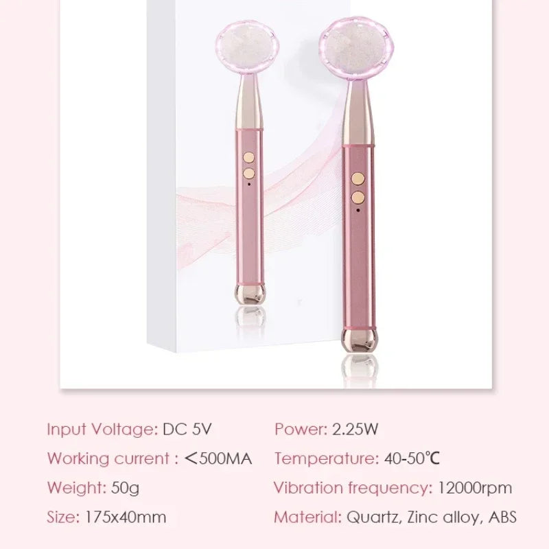 Rouleau électrique vibrant en Quartz Rose pour le visage